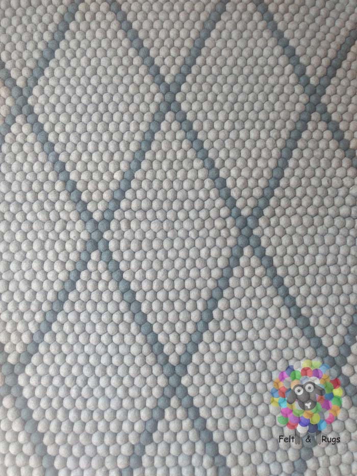 Rectangle Felt Ball Rugs / Diamond Pattern. Double Gray  100 % Wool Carpet (Free Shipping)