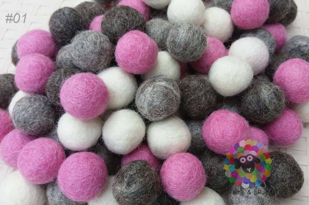 2 cm Felt Balls. Wool Pom pom Nursery Decoration 100 % Wool - DIY Craft