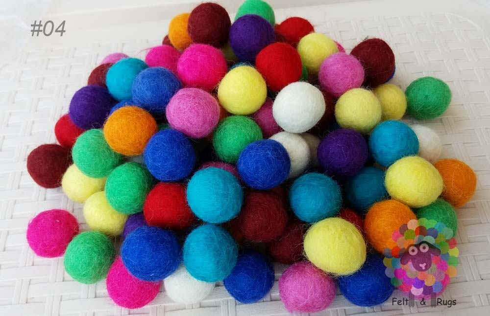 2 cm Felt Balls. Wool Pom pom Nursery Garland Decoration 100 % Wool - DIY Craft