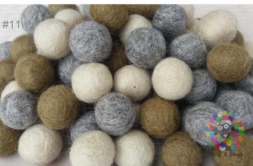 2 cm Felt Balls. Wool Pom pom Nursery Garland Decoration. Shades of Brown and Offwhite 100 % Wool - DIY Craft