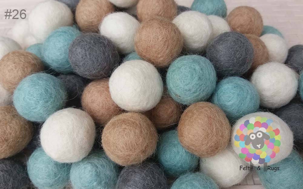 2 cm Felt Balls. Wool Pom pom Nursery Garland Decoration. 100 % Wool - DIY Craft