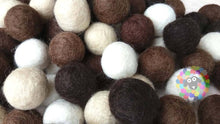 Load image into Gallery viewer, 2 cm Felt Balls. Wool Pom pom Nursery Garland Decoration. Shades of Brown and White 100 % Wool - DIY Craft