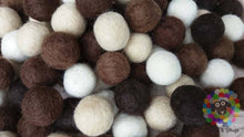 Load image into Gallery viewer, 2 cm Felt Balls. Wool Pom pom Nursery Garland Decoration. Shades of Brown and White 100 % Wool - DIY Craft