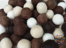 Load image into Gallery viewer, 2 cm Felt Balls. Wool Pom pom Nursery Garland Decoration. Shades of Brown and White 100 % Wool - DIY Craft