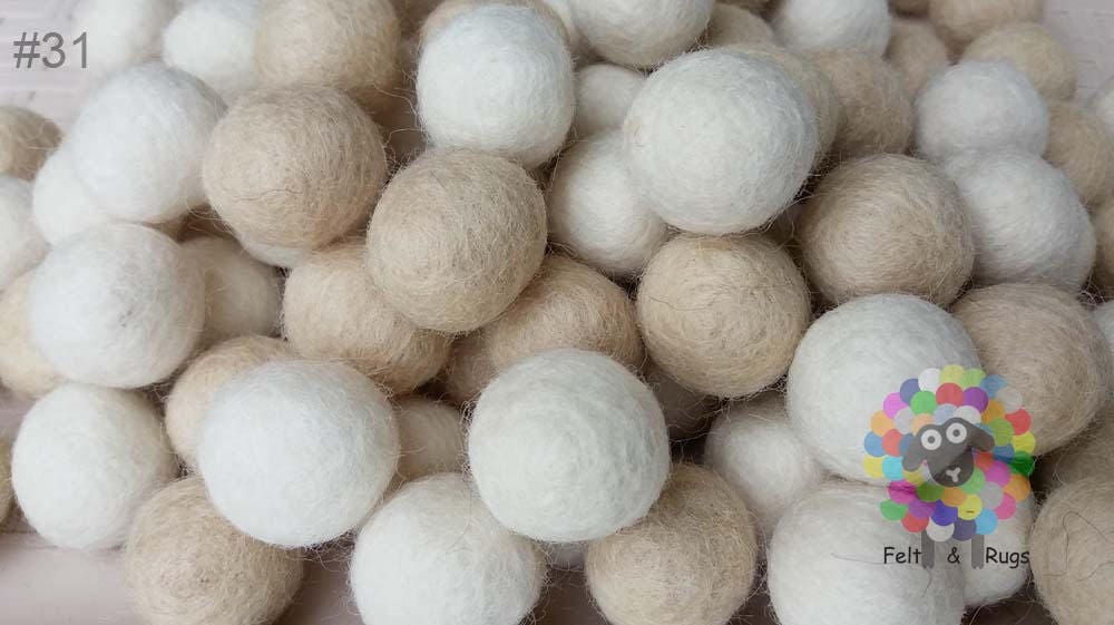 2 cm Felt Balls. Wool Pom pom Nursery Garland Decoration. White / Offwhite. 100 % Wool - DIY Craft