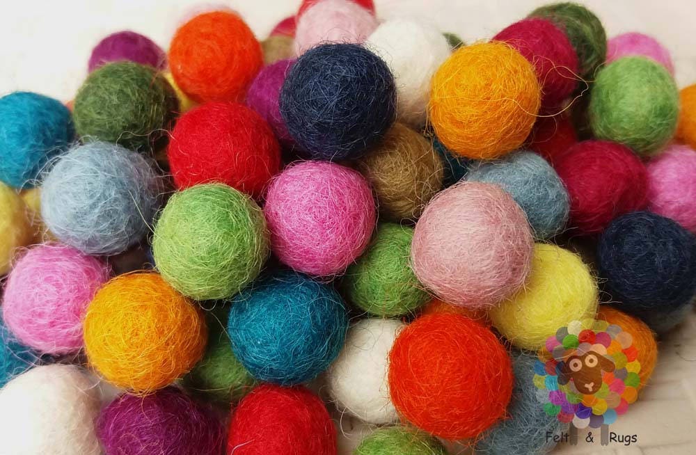 1 cm / 10 mm Felt Balls. Wool Pom pom Nursery Garland Decoration.  Multicolored felt balls  (15 colors)100 % Wool - DIY Craft