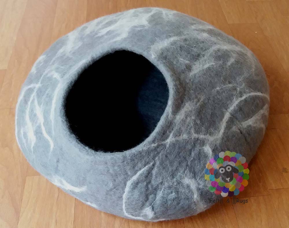EXTRA LARGE Felt Cat Cave  (50 cm or 20 Inches Diameter) Cat Bed / Pet Bed / Puppy Bed / Cat House. 100 % Wool Natural Color