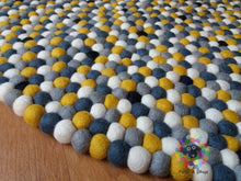 Load image into Gallery viewer, Felt Ball Rugs /Yellow Grey and White with Black Spot Nursery Rug (Free Shipping)