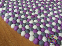 Load image into Gallery viewer, Felt Ball Rugs /White Grey and Lavender Nursery Rug (Free Shipping)