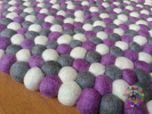 Load image into Gallery viewer, Felt Ball Rugs /White Grey and Lavender Nursery Rug (Free Shipping)
