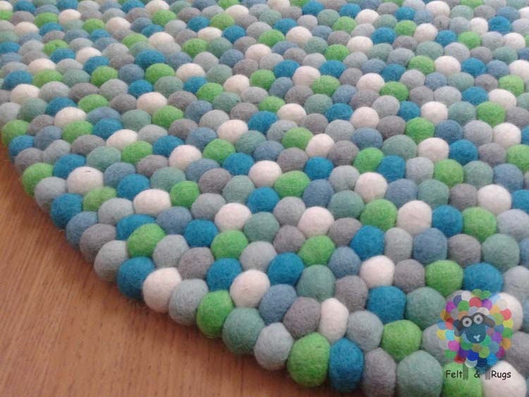 Felt Ball Rug / Nursery Pom pom carpet / Pebble Rug (Free Shipping)