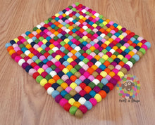 Load image into Gallery viewer, Multicolor Square Felt Ball Chair Mat Set of 4 pcs. Size 40 cm x 40 cm. 100 % Wool . Handmade in Nepal
