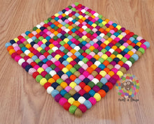 Load image into Gallery viewer, Multicolor Square Felt Ball Chair Mat Set of 4 pcs. Size 40 cm x 40 cm. 100 % Wool . Handmade in Nepal