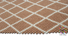 Load image into Gallery viewer, Rectangle Felt Ball Rug. Diamond Design , Sand Color with White designs. 100 % Wool Carpet (Free Shipping)
