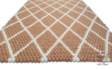 Load image into Gallery viewer, Rectangle Felt Ball Rug. Diamond Design , Sand Color with White designs. 100 % Wool Carpet (Free Shipping)
