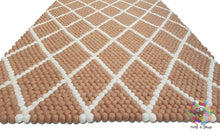 Load image into Gallery viewer, Rectangle Felt Ball Rug. Diamond Design , Sand Color with White designs. 100 % Wool Carpet (Free Shipping)