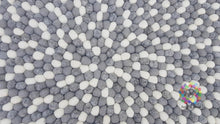Load image into Gallery viewer, Felt Ball Rugs / Shades of Grey and White pom pom rug 100 % New Zealand Wool Carpet. Handmade in Nepal (Free Shipping)