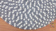 Load image into Gallery viewer, Felt Ball Rugs / Shades of Grey and White pom pom rug 100 % New Zealand Wool Carpet. Handmade in Nepal (Free Shipping)