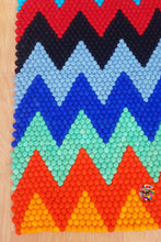 Load image into Gallery viewer, Rectangle Felt Ball Rugs / Rainbow Zig zag , Place mat Carpet. 100 % Wool Carpet (Free Shipping)