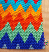 Load image into Gallery viewer, Rectangle Felt Ball Rugs / Rainbow Zig zag , Place mat Carpet. 100 % Wool Carpet (Free Shipping)