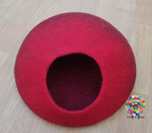 Load image into Gallery viewer, Large Felt Cat Cave  (40 cm or 16 Inches Diameter) / Cat Bed / Pet Bed / Puppy Bed / Red Cat House. 100 % Wool
