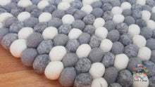 Load image into Gallery viewer, Felt Ball Rugs / Shades of Grey and White pom pom rug 100 % New Zealand Wool Carpet. Handmade in Nepal (Free Shipping)