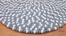 Load image into Gallery viewer, Felt Ball Rugs / Shades of Grey and White pom pom rug 100 % New Zealand Wool Carpet. Handmade in Nepal (Free Shipping)