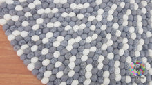 Load image into Gallery viewer, Felt Ball Rugs / Shades of Grey and White pom pom rug 100 % New Zealand Wool Carpet. Handmade in Nepal (Free Shipping)