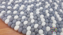 Load image into Gallery viewer, Felt Ball Rugs / Shades of Grey and White pom pom rug 100 % New Zealand Wool Carpet. Handmade in Nepal (Free Shipping)