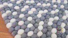 Load image into Gallery viewer, Felt Ball Rugs / Shades of Grey and White pom pom rug 100 % New Zealand Wool Carpet. Handmade in Nepal (Free Shipping)