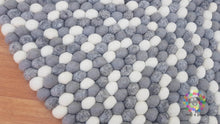 Load image into Gallery viewer, Felt Ball Rugs / Shades of Grey and White pom pom rug 100 % New Zealand Wool Carpet. Handmade in Nepal (Free Shipping)