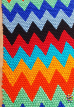 Load image into Gallery viewer, Rectangle Felt Ball Rugs / Rainbow Zig zag , Place mat Carpet. 100 % Wool Carpet (Free Shipping)