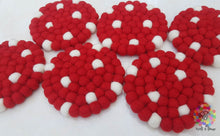 Load image into Gallery viewer, Felt Ball Coasters, Set of 6 coasters , Red with White Spots coasters, Housewarming Gift , New Home Gift. 100 % Wool