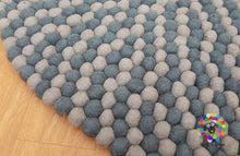 Load image into Gallery viewer, Round Felt Ball Rugs. Double Grey / Play Mat / Nursery Rug / Children Rug . 100 % wool Handmade Nepal Rug (Free Shipping)