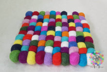 Load image into Gallery viewer, Set of 4 Trivets Square Multicolored Felt Ball Trivet Size 17 cm x 17 cm. 100 % Wool
