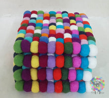 Load image into Gallery viewer, Set of 4 Trivets Square Multicolored Felt Ball Trivet Size 17 cm x 17 cm. 100 % Wool
