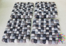Load image into Gallery viewer, Set of 4 Trivets Square Natural shades of Felt Ball Trivet Size 17 cm x 17 cm. 100 % Wool
