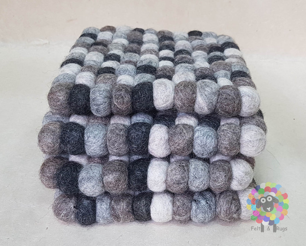 Set of 4 Trivets Square Natural shades of Felt Ball Trivet Size 17 cm x 17 cm. 100 % Wool