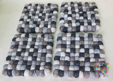 Load image into Gallery viewer, Set of 4 Trivets Square Natural shades of Felt Ball Trivet Size 17 cm x 17 cm. 100 % Wool