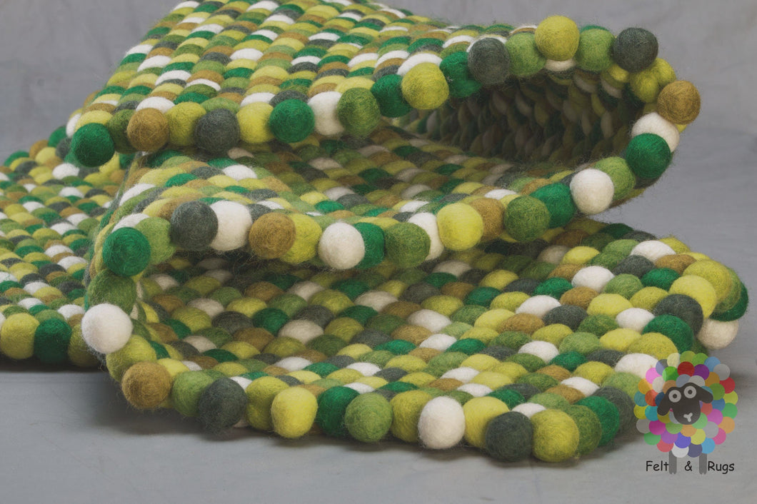 Rectangle Felt Ball Rugs / Nursery Rug / Pom Pom rug / Felt Pebble Rug . 100 % Wool Carpet (Free Shipping)