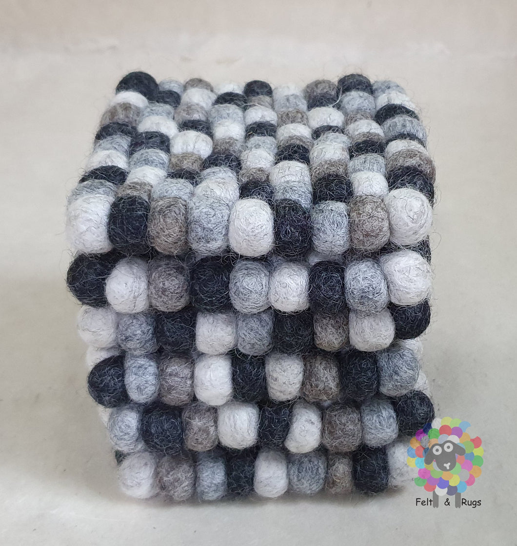 Square Felt Ball Coasters, Set of 6 coasters , Natural  coasters, Housewarming Gift , New Home Gift. 100 % Wool