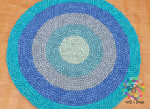 Load image into Gallery viewer, Felt Ball Rug. Ring Rug Circular Stripe Pom pom nursery rug. 100 % Wool Carpet (Free Shipping)