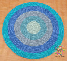 Load image into Gallery viewer, Felt Ball Rug. Ring Rug Circular Stripe Pom pom nursery rug. 100 % Wool Carpet (Free Shipping)