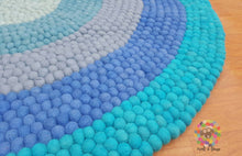 Load image into Gallery viewer, Felt Ball Rug. Ring Rug Circular Stripe Pom pom nursery rug. 100 % Wool Carpet (Free Shipping)