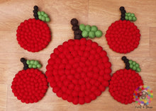 Load image into Gallery viewer, Red Cherry Felt Ball Trivet and Coasters Set. 100 % Wool