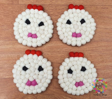 Load image into Gallery viewer, Chicken Felt Ball Trivet and Coasters Set. 100 % Wool
