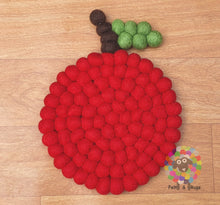 Load image into Gallery viewer, Red Cherry Felt Ball Trivet and Coasters Set. 100 % Wool