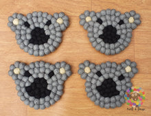 Load image into Gallery viewer, Koala Felt Ball Trivet and Coasters Set. 100 % Wool