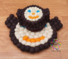 Load image into Gallery viewer, Monkey Felt Ball Trivet and Coasters Set. 100 % Wool
