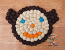 Load image into Gallery viewer, Monkey Felt Ball Trivet and Coasters Set. 100 % Wool